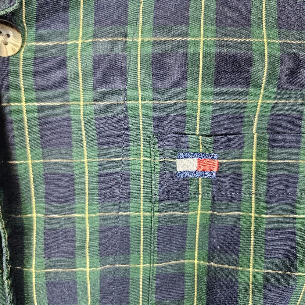 Tommy Hilfiger Men's L/G Plaid Button Down pajamas top Long Sleeve Blue Green - Picture 5 of 8